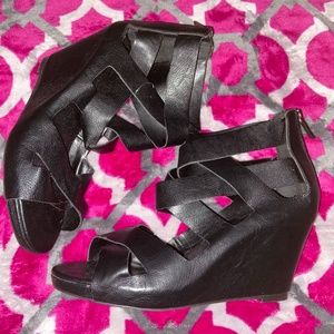 Black Criss Cross Strappy Wedges